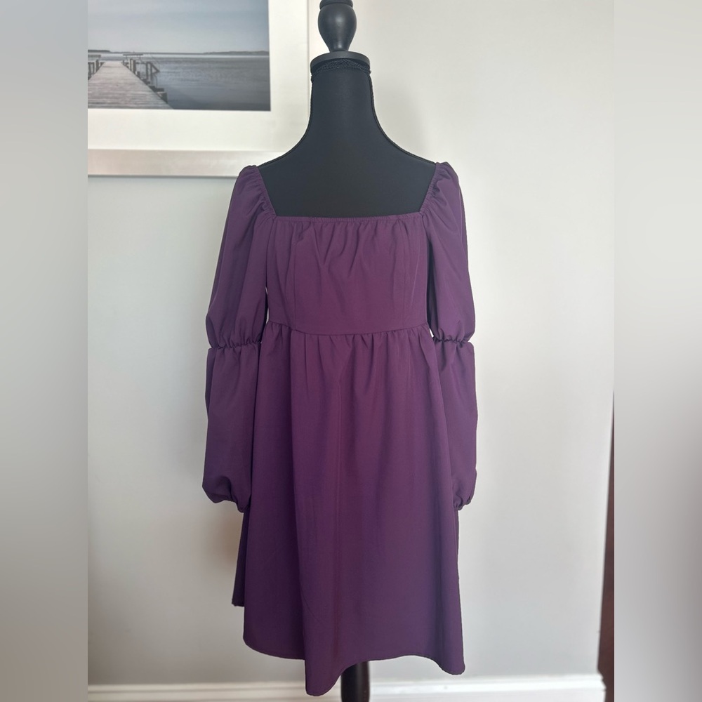 Stylish Purple Puff Sleeve Dress
